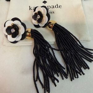 Kate Spade Rosy Posies Black & White Flower Tassel Earrings